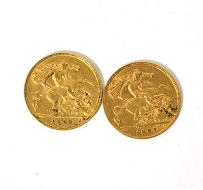 Lot 19 - Two gold sovereigns,1908 and 1907