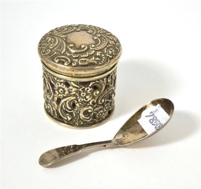 Lot 25 - William Bateman caddy spoon and a pierced silver trinket box with cranberry glass liner