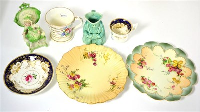 Lot 38 - Two Royal Worcester plates, a 19th century cup and saucer, a toby jug, a bisque figure and a...