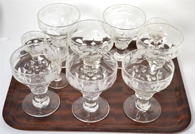 Lot 57 - A good quality 19th century glass table service etched with bands of fruiting vines...