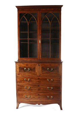 Lot 755 - A Regency Mahogany, Satinwood Banded and Ebony Strung Secretaire Bookcase, early 19th century,...