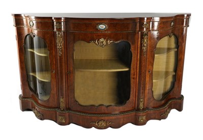 Lot 759 - A Victorian Figured Walnut and Gilt Metal Mounted Credenza, circa 1870, of serpentine shaped...