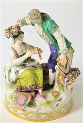 Lot 95 - A 19th century Marcolini period Meissen figure group, depicting a couple beside a bocage (a.f.)