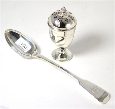 Lot 103 - A silver serving spoon and a silver sugar caster (2)