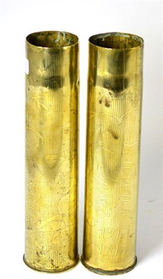 Lot 118 - A pair of brass shell cases, Ypres 1916, and three ornamental swords (5)