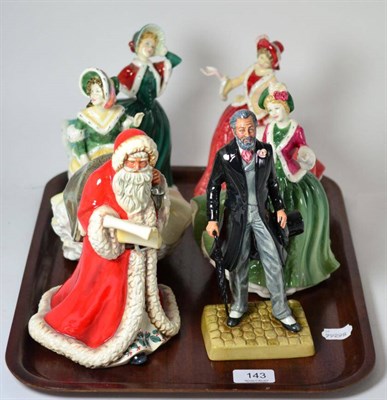 Lot 143 - A group of six Royal Doulton figures, comprising Sir Henry Doulton, Father Christmas, Christmas Day
