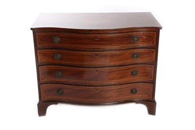 Lot 768 - A George III Mahogany and Satinwood Banded Serpentine Dressing Chest, late 18th century, with...