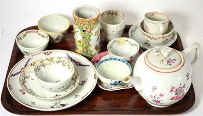 Lot 165 - A tray of Chinese and English famille rose ceramics including a teapot and cover, teapot stand, tea