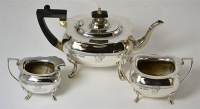 Lot 172 - A George V silver three piece tea service, by Walker and Hall, Sheffield 1922, 30.3ozt