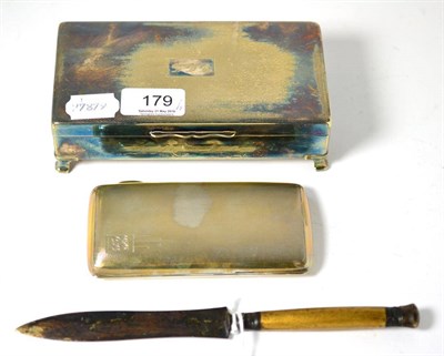 Lot 179 - An early 20th century silver plated cigarette box, a 1930's silver cigarette case inscribed...