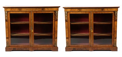 Lot 771 - A Pair of Victorian Figured Walnut, Marquetry Inlaid and Gilt Metal Mounted Display Cabinets, circa