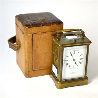 Lot 190 - A brass cased repeater carriage clock, in travelling case