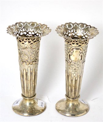 Lot 194 - A pair of silver loaded trumpet-shaped flower vases, Sheffield 1902