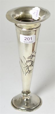 Lot 201 - An Edwardian silver vase, repousse with irises, loaded, London 1905