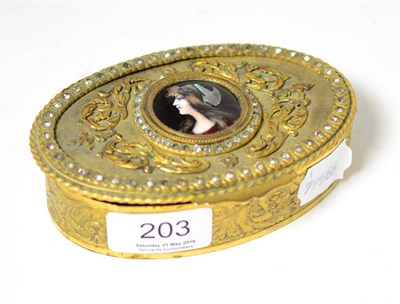 Lot 203 - A French gilt metal paste set oval lidded box, the lid inset with an enamel portrait