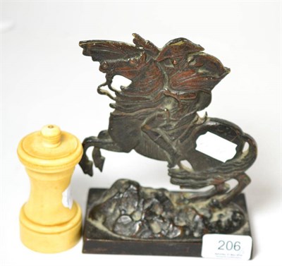 Lot 206 - A 19th century ivory nutmeg grinder together with a bronze mantel ornament in the form of...