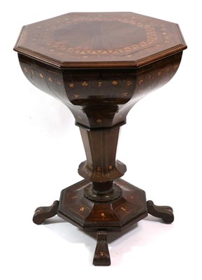 Lot 774 - A 19th Century Irish Killarney Yewwood and Marquetry Inlaid Sewing Table, with hexagonal shaped...