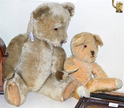 Lot 219 - Large circa 1950's teddy bear with velvet paw pads, stitched claws to his feet, glass eyes,...