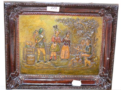 Lot 220 - A 19th century painted cast iron plaque, depicting a highland scene