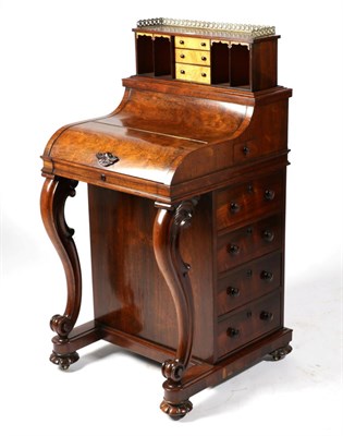 Lot 776 - An Early Victorian Rosewood Piano Top Davenport, circa 1850, with three-quarter pierced brass...