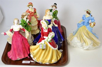 Lot 263 - A group of seven Royal Doulton ladies, Olivia, Lady Sarah Jane, Lady Emily Rose, Festive...