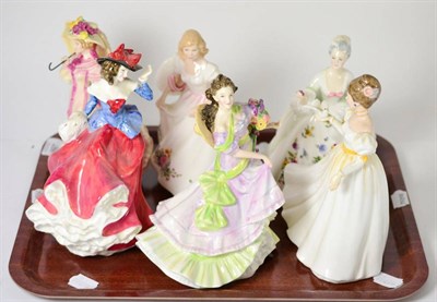 Lot 266 - A group of six Royal Doulton ladies, Janet, Summertime, Kathleen, Diana, Joanne, Springtime