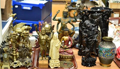 Lot 269 - A group of various Indian and Oriental figures, vases, candlesticks etc