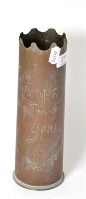 Lot 277 - A trench art 18pr. shell case, dated 1914 and inscribed ";Campaigne Ypres, 1914-15"