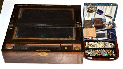 Lot 296 - Early 20th century walnut writing slope, two daguerreotypes, three World War II medals, costume...