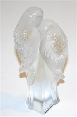 Lot 321 - A modern Lalique clear and frosted glass paperweight as two parakeets  Provenance: By repute...