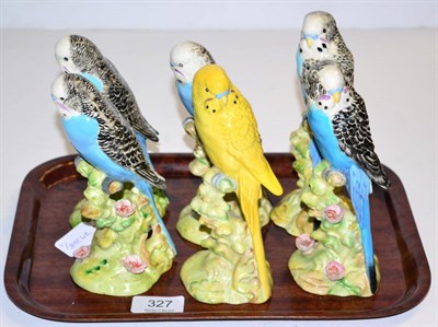 Lot 327 - Beswick Budgerigar Models Comprising: 1216A, 1216B, 1217A and 1217B (x2), all blue and brown gloss