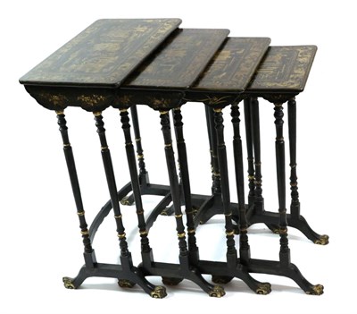 Lot 788 - A Quartetto of Ebonised and Parcel Gilt Chinese Lacquer Nesting Tables, 19th century, of...