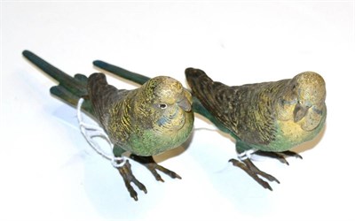 Lot 332 - A pair of cold painted models of green budgerigars, possibly Bergman  Provenance: By repute...