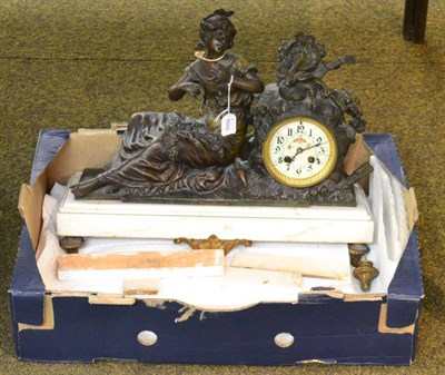 Lot 348 - Spelter figural mantel clock (a.f.)