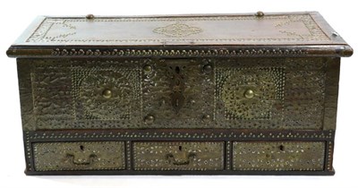 Lot 794 - A Teak and Brass Mounted Zanzibar or Kuwaiti Hinged Travelling Chest, late 18th/early 19th century