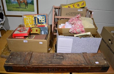 Lot 1028 - A quantity of games, boxed jigsaws, a tin globe atlas in original box, two Pelham puppets including