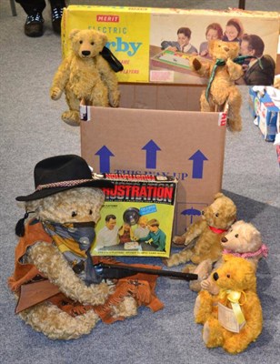 Lot 1040 - Large plush teddy bear dressed as a cowboy, Deans Rag Book bear Snooty, Deans bear, other...