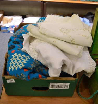 Lot 1043 - A large late 19th century paisley shawl/throw and a bright blue Welsh blanket, cotton bed cover...