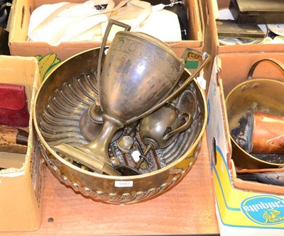 Lot 1047 - A large 19th century silver plated punch bowl, together with a tea-urn, twin-handled cup,...