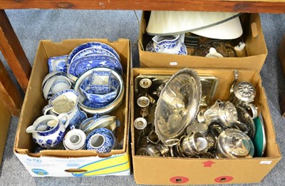 Lot 1059 - Six boxes of decorative ceramics, glass and plated ware