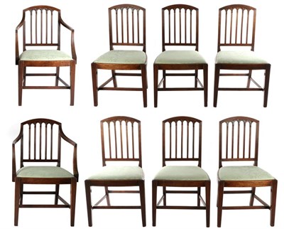 Lot 805 - A Set of Eight Late George III Mahogany Dining Chairs, early 19th century, with reeded frames above