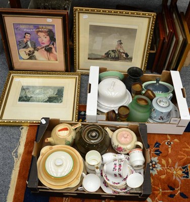 Lot 1082 - A quantity of assorted ceramics and glass, two framed prints after Russell Flint and one other...