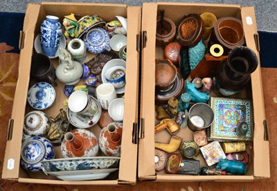 Lot 1084 - A quantity of modern decorative Oriental collectables including vases, enamel boxes, carved...