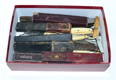 Lot 1096 - Cut Throat Razors and other knives, a collection including The Bonsa Razor, The 1000 Razor, Ed...