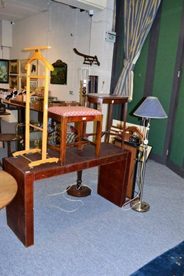 Lot 1105 - An Edwardian mahogany occasional table, a mahogany dressing stool with drop in seat, a mahogany...