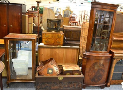 Lot 1146 - Camphor wood chest, reproduction standing corner cabinet, small glazed cabinet (a.f.), small...