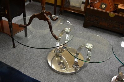 Lot 1150 - Modern chrome double spherical revolving occasional table with two glass tops