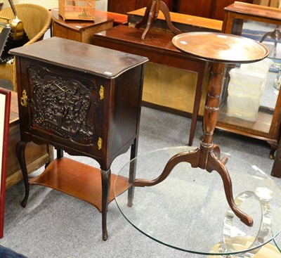 Lot 1151 - A 19th century tripod table and a T Simpson & Sons Cabinet Makers Halifax mahogany cabinet (2)