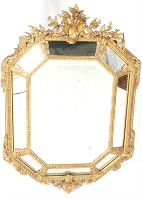 Lot 815 - A Victorian Gilt and Gesso Octagonal Shaped Mirror, 3rd quarter 19th century, the central...