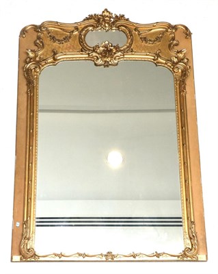 Lot 816 - A Victorian Gilt and Gesso Overmantel Mirror, late 19th century, with original mirror plate...